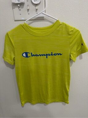 Champion Kids Short Sleeve Tee in Neon Lime with Blue Logo